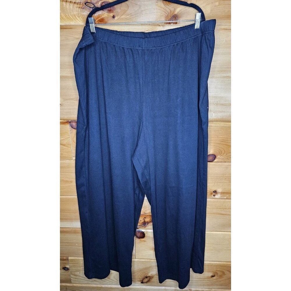 Roamans Womens 3X (30/32) Black Pull On Pants Stretchy Elastic Waist